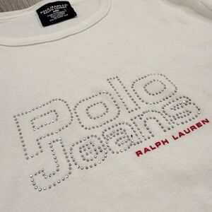Y2K 90s Vintage Ralph Lauren Polo Jeans Bedazzled White Baby Tee
Size L